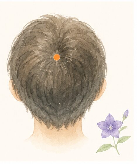 ツボ：百会（ひゃくえ）の場所を示すイラスト