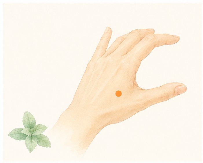 ツボ：合谷（ごうこく）の場所を示すイラスト