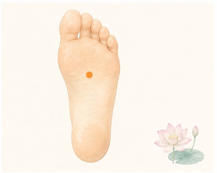 ツボ：湧泉（ゆうせん）の場所を示すイラスト